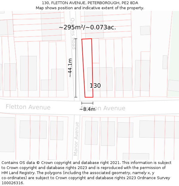 130, FLETTON AVENUE, PETERBOROUGH, PE2 8DA: Plot and title map