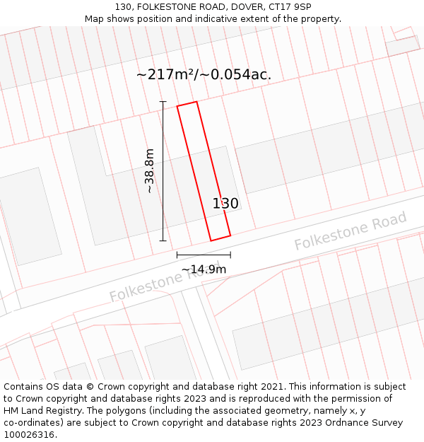 130, FOLKESTONE ROAD, DOVER, CT17 9SP: Plot and title map