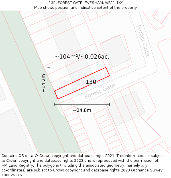 130, FOREST GATE, EVESHAM, WR11 1XY: Plot and title map