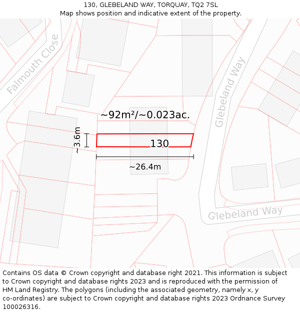 130, GLEBELAND WAY, TORQUAY, TQ2 7SL: Plot and title map