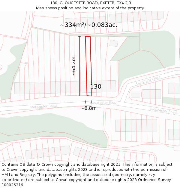130, GLOUCESTER ROAD, EXETER, EX4 2JB: Plot and title map