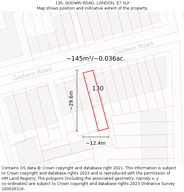 130, GODWIN ROAD, LONDON, E7 0LP: Plot and title map