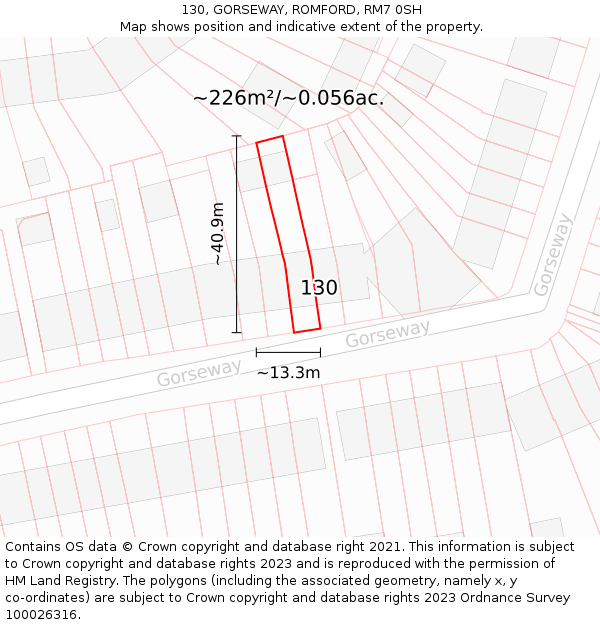 130, GORSEWAY, ROMFORD, RM7 0SH: Plot and title map