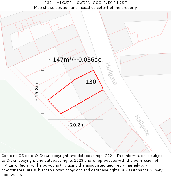 130, HAILGATE, HOWDEN, GOOLE, DN14 7SZ: Plot and title map