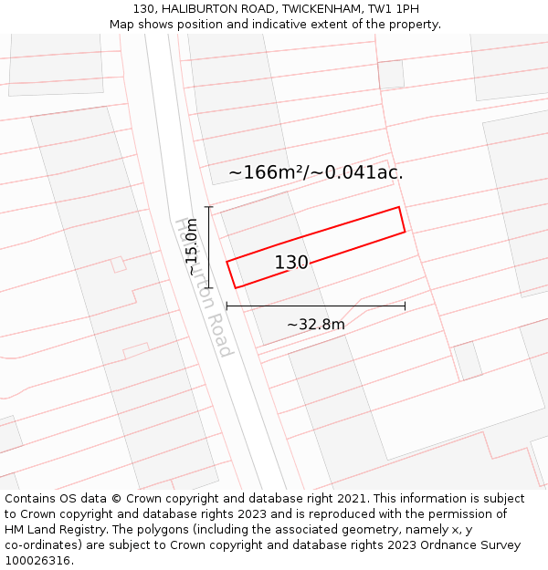 130, HALIBURTON ROAD, TWICKENHAM, TW1 1PH: Plot and title map