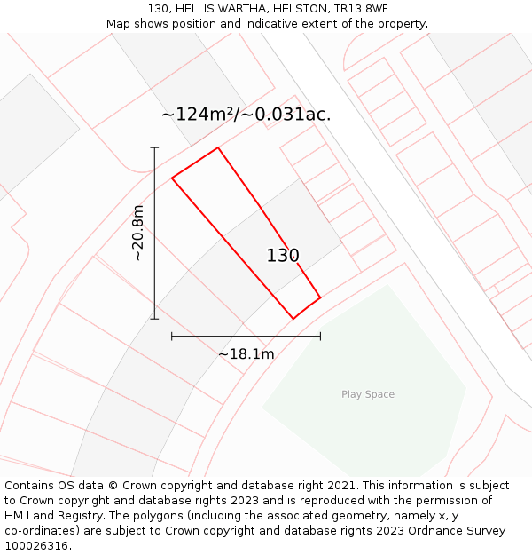 130, HELLIS WARTHA, HELSTON, TR13 8WF: Plot and title map