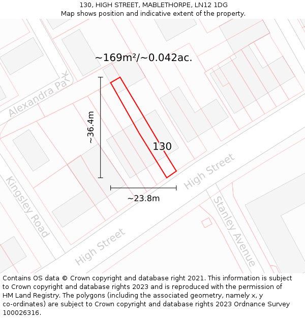 130, HIGH STREET, MABLETHORPE, LN12 1DG: Plot and title map