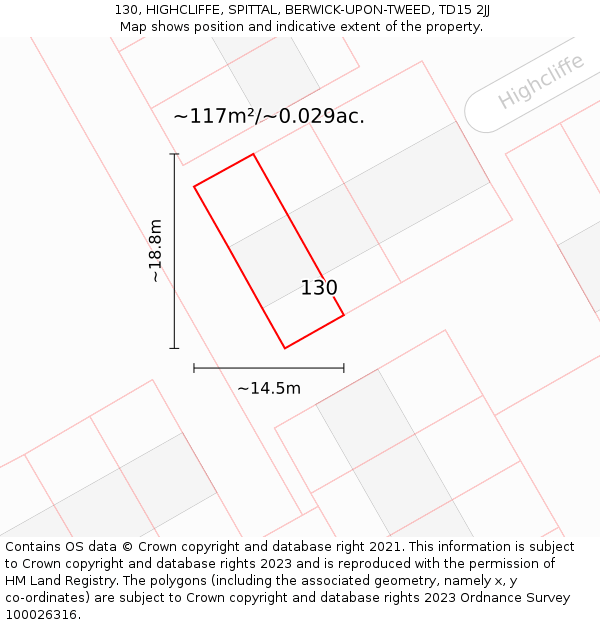 130, HIGHCLIFFE, SPITTAL, BERWICK-UPON-TWEED, TD15 2JJ: Plot and title map