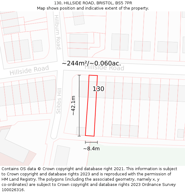 130, HILLSIDE ROAD, BRISTOL, BS5 7PR: Plot and title map
