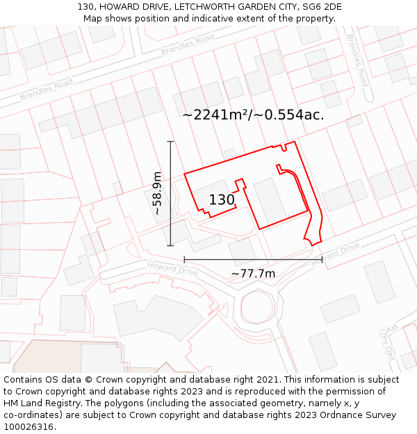 130, HOWARD DRIVE, LETCHWORTH GARDEN CITY, SG6 2DE: Plot and title map
