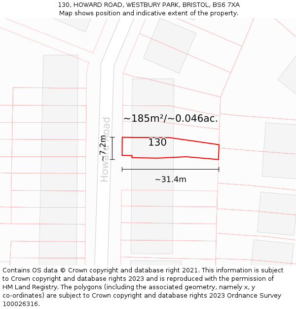 130, HOWARD ROAD, WESTBURY PARK, BRISTOL, BS6 7XA: Plot and title map
