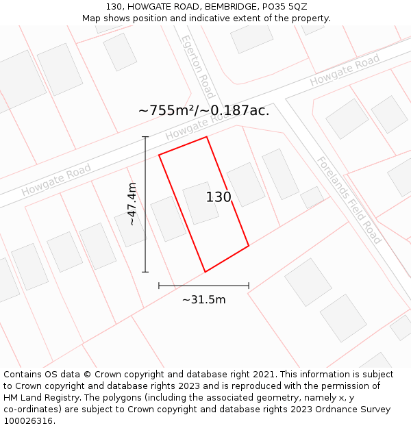 130, HOWGATE ROAD, BEMBRIDGE, PO35 5QZ: Plot and title map