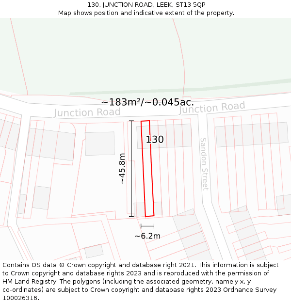 130, JUNCTION ROAD, LEEK, ST13 5QP: Plot and title map