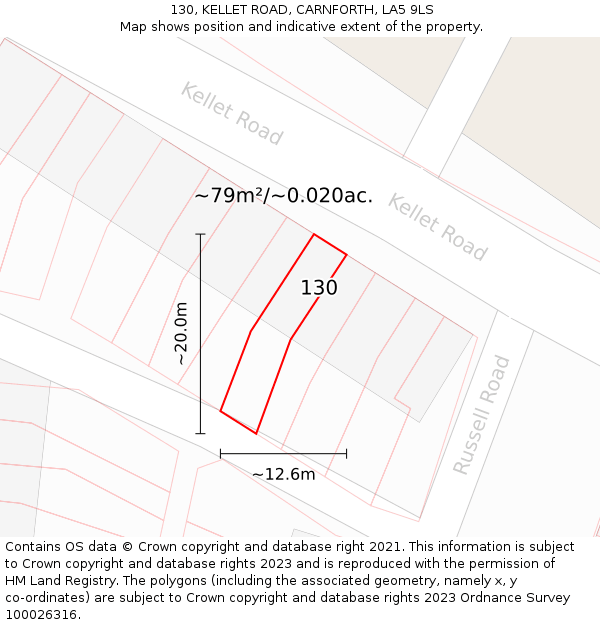 130, KELLET ROAD, CARNFORTH, LA5 9LS: Plot and title map
