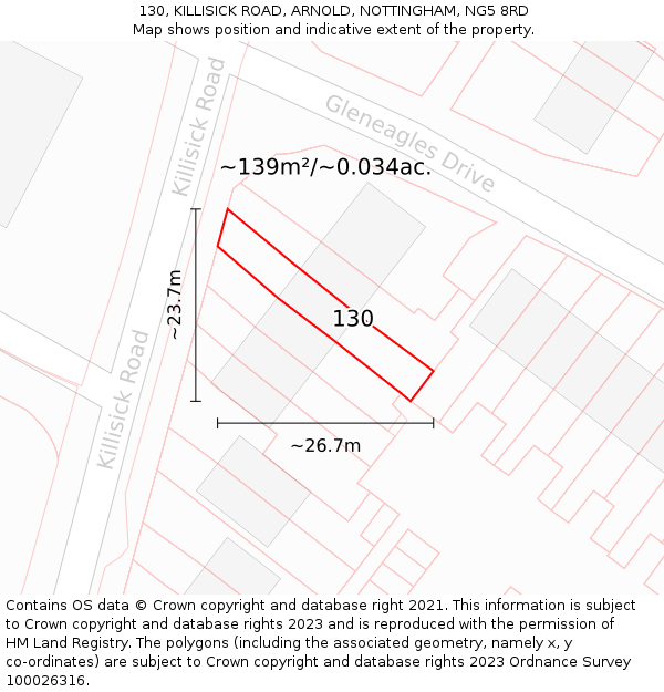130, KILLISICK ROAD, ARNOLD, NOTTINGHAM, NG5 8RD: Plot and title map