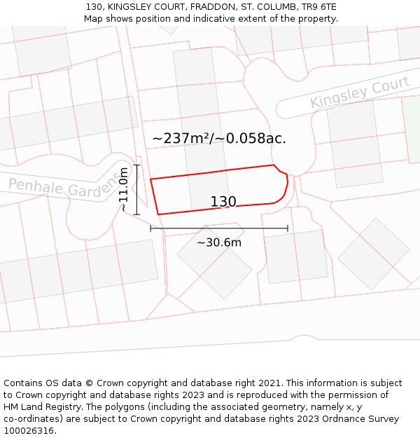 130, KINGSLEY COURT, FRADDON, ST. COLUMB, TR9 6TE: Plot and title map