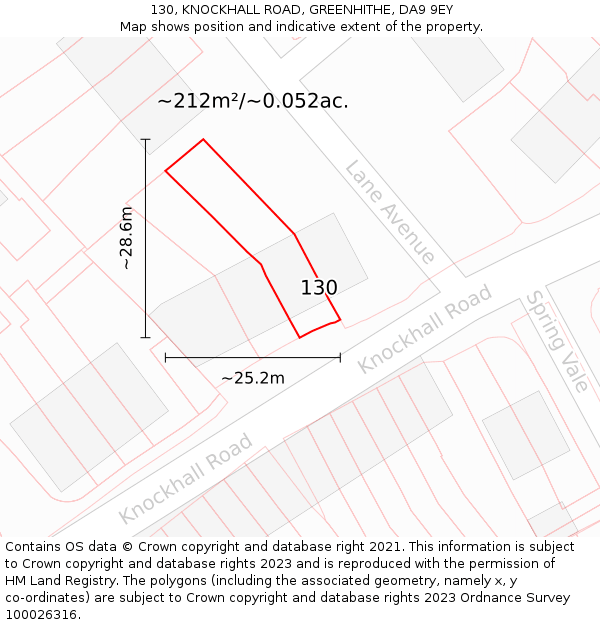130, KNOCKHALL ROAD, GREENHITHE, DA9 9EY: Plot and title map