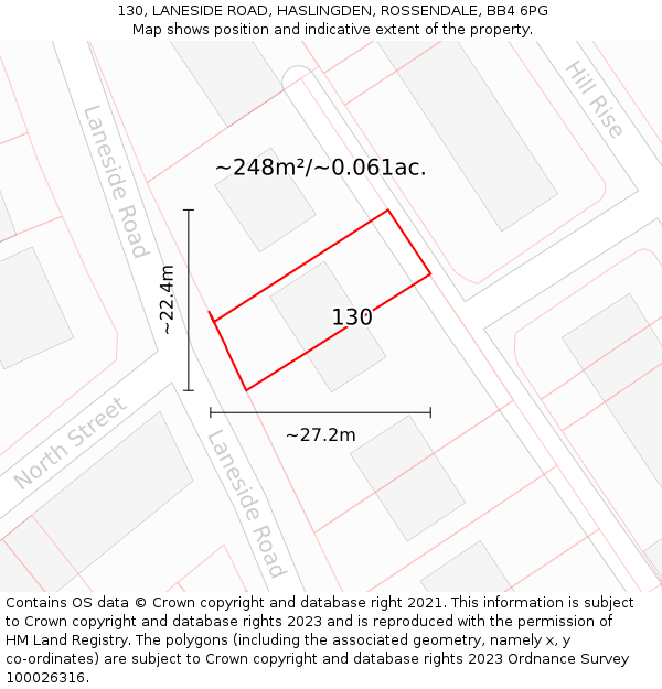 130, LANESIDE ROAD, HASLINGDEN, ROSSENDALE, BB4 6PG: Plot and title map