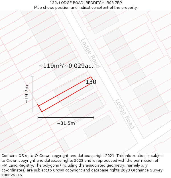130, LODGE ROAD, REDDITCH, B98 7BP: Plot and title map
