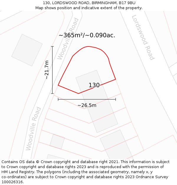 130, LORDSWOOD ROAD, BIRMINGHAM, B17 9BU: Plot and title map