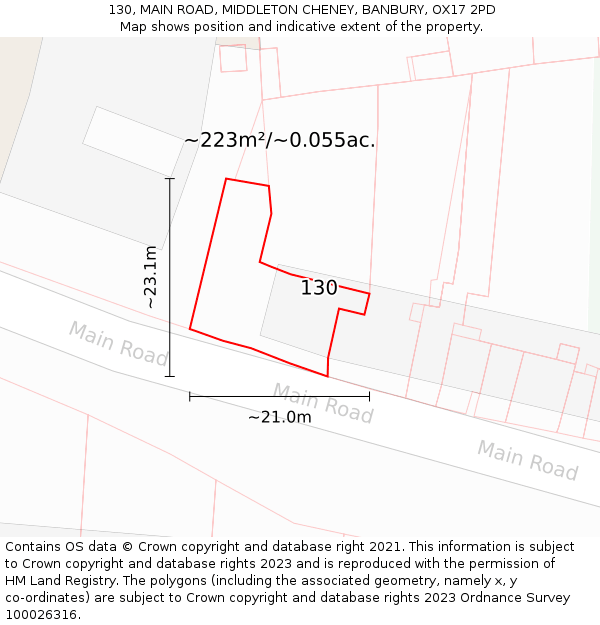 130, MAIN ROAD, MIDDLETON CHENEY, BANBURY, OX17 2PD: Plot and title map