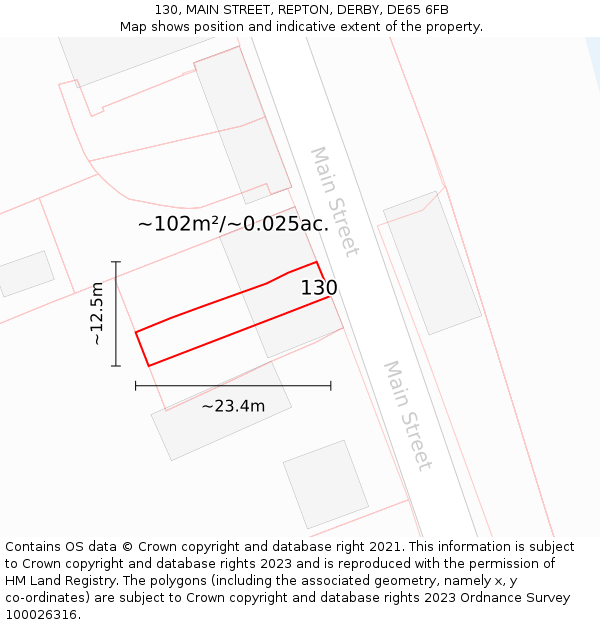 130, MAIN STREET, REPTON, DERBY, DE65 6FB: Plot and title map