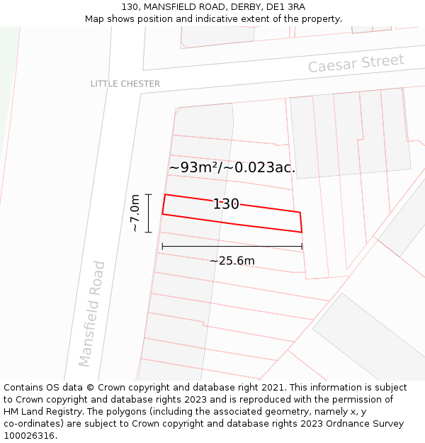 130, MANSFIELD ROAD, DERBY, DE1 3RA: Plot and title map