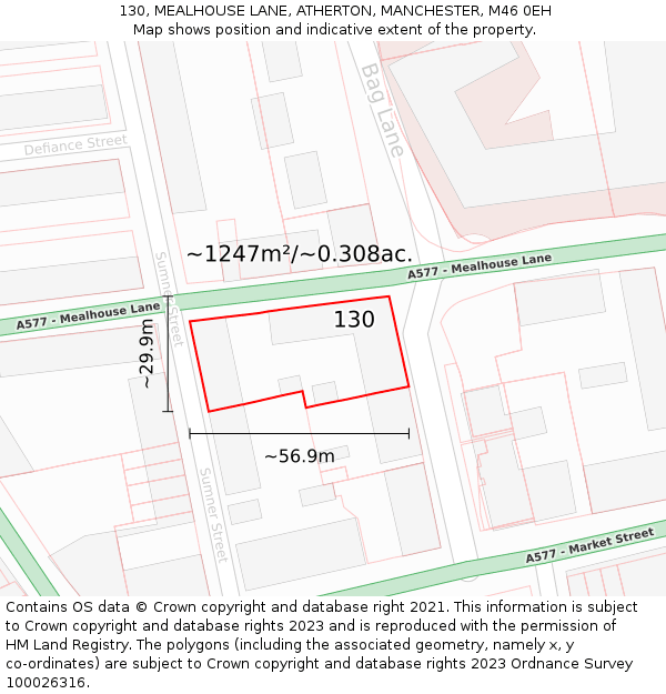 130, MEALHOUSE LANE, ATHERTON, MANCHESTER, M46 0EH: Plot and title map