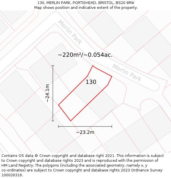 130, MERLIN PARK, PORTISHEAD, BRISTOL, BS20 8RW: Plot and title map