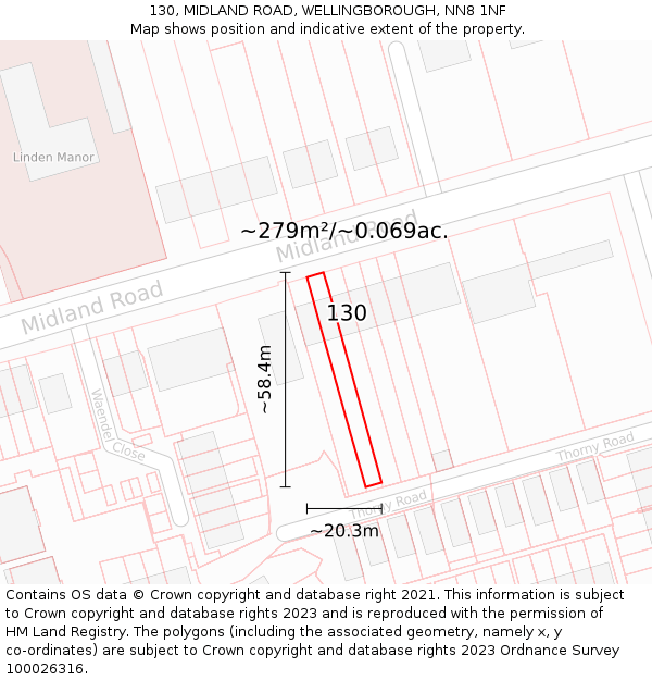130, MIDLAND ROAD, WELLINGBOROUGH, NN8 1NF: Plot and title map