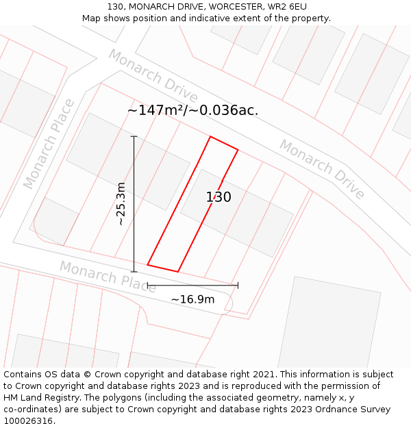 130, MONARCH DRIVE, WORCESTER, WR2 6EU: Plot and title map