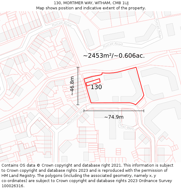 130, MORTIMER WAY, WITHAM, CM8 1UJ: Plot and title map