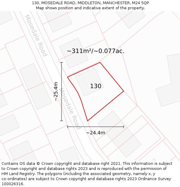 130, MOSEDALE ROAD, MIDDLETON, MANCHESTER, M24 5QP: Plot and title map