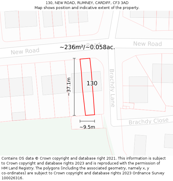 130, NEW ROAD, RUMNEY, CARDIFF, CF3 3AD: Plot and title map