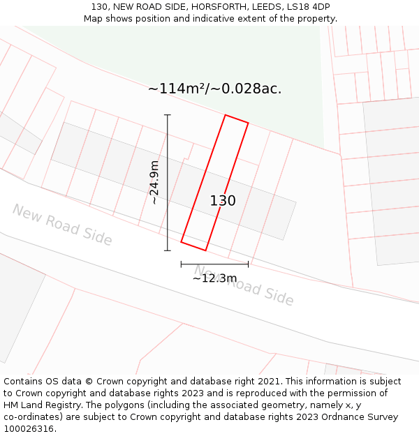 130, NEW ROAD SIDE, HORSFORTH, LEEDS, LS18 4DP: Plot and title map
