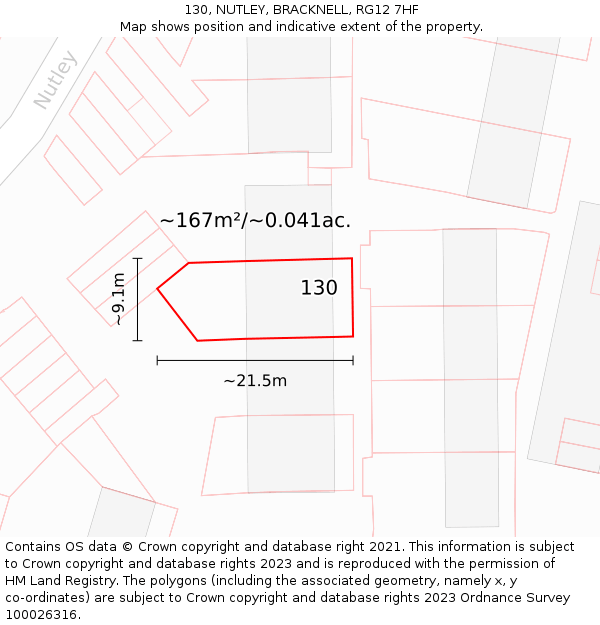 130, NUTLEY, BRACKNELL, RG12 7HF: Plot and title map