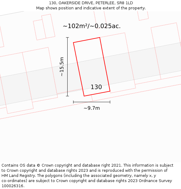 130, OAKERSIDE DRIVE, PETERLEE, SR8 1LD: Plot and title map