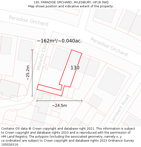 130, PARADISE ORCHARD, AYLESBURY, HP18 0WQ: Plot and title map