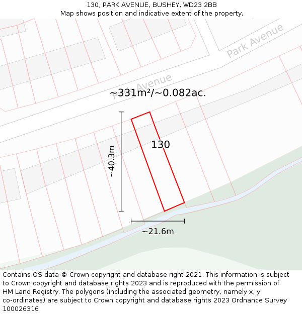 130, PARK AVENUE, BUSHEY, WD23 2BB: Plot and title map