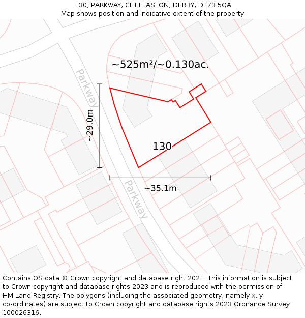 130, PARKWAY, CHELLASTON, DERBY, DE73 5QA: Plot and title map