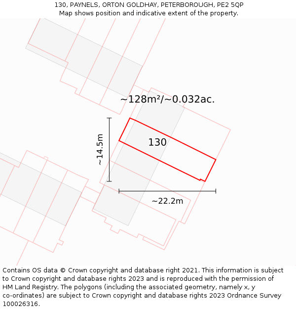 130, PAYNELS, ORTON GOLDHAY, PETERBOROUGH, PE2 5QP: Plot and title map