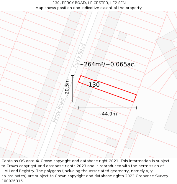130, PERCY ROAD, LEICESTER, LE2 8FN: Plot and title map