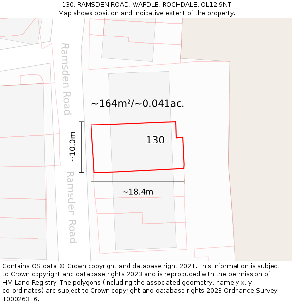 130, RAMSDEN ROAD, WARDLE, ROCHDALE, OL12 9NT: Plot and title map