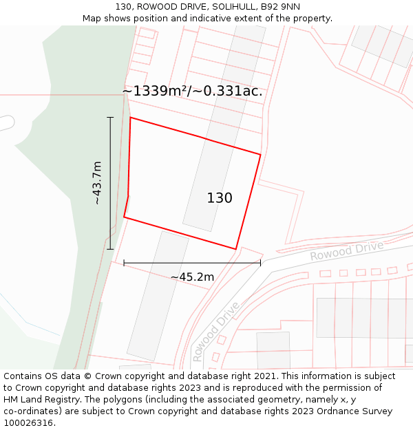 130, ROWOOD DRIVE, SOLIHULL, B92 9NN: Plot and title map