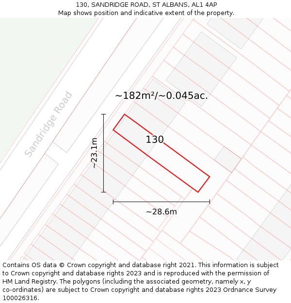 130, SANDRIDGE ROAD, ST ALBANS, AL1 4AP: Plot and title map