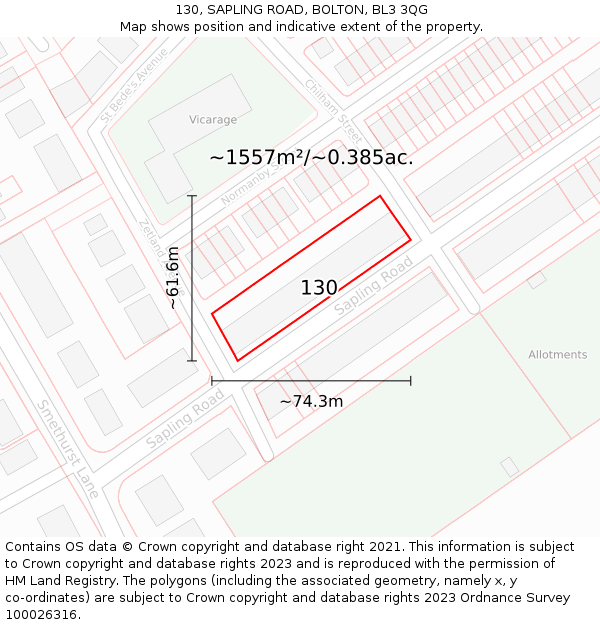 130, SAPLING ROAD, BOLTON, BL3 3QG: Plot and title map