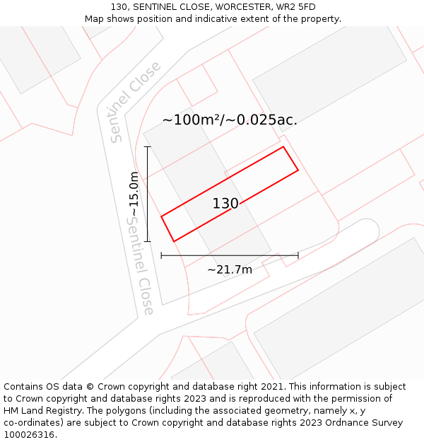130, SENTINEL CLOSE, WORCESTER, WR2 5FD: Plot and title map