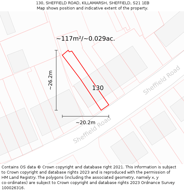 130, SHEFFIELD ROAD, KILLAMARSH, SHEFFIELD, S21 1EB: Plot and title map