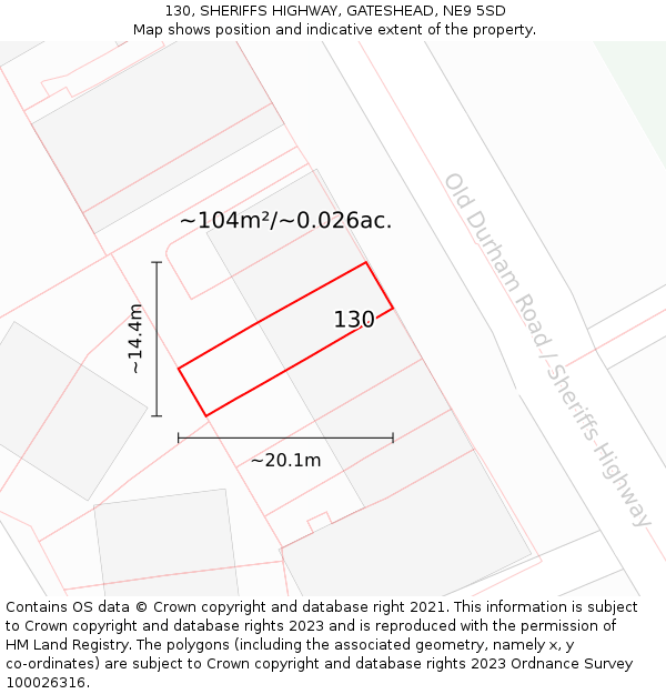 130, SHERIFFS HIGHWAY, GATESHEAD, NE9 5SD: Plot and title map