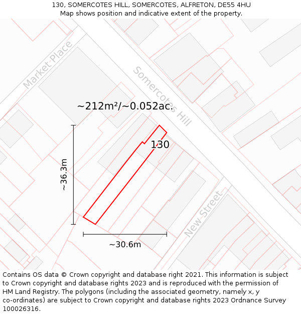 130, SOMERCOTES HILL, SOMERCOTES, ALFRETON, DE55 4HU: Plot and title map